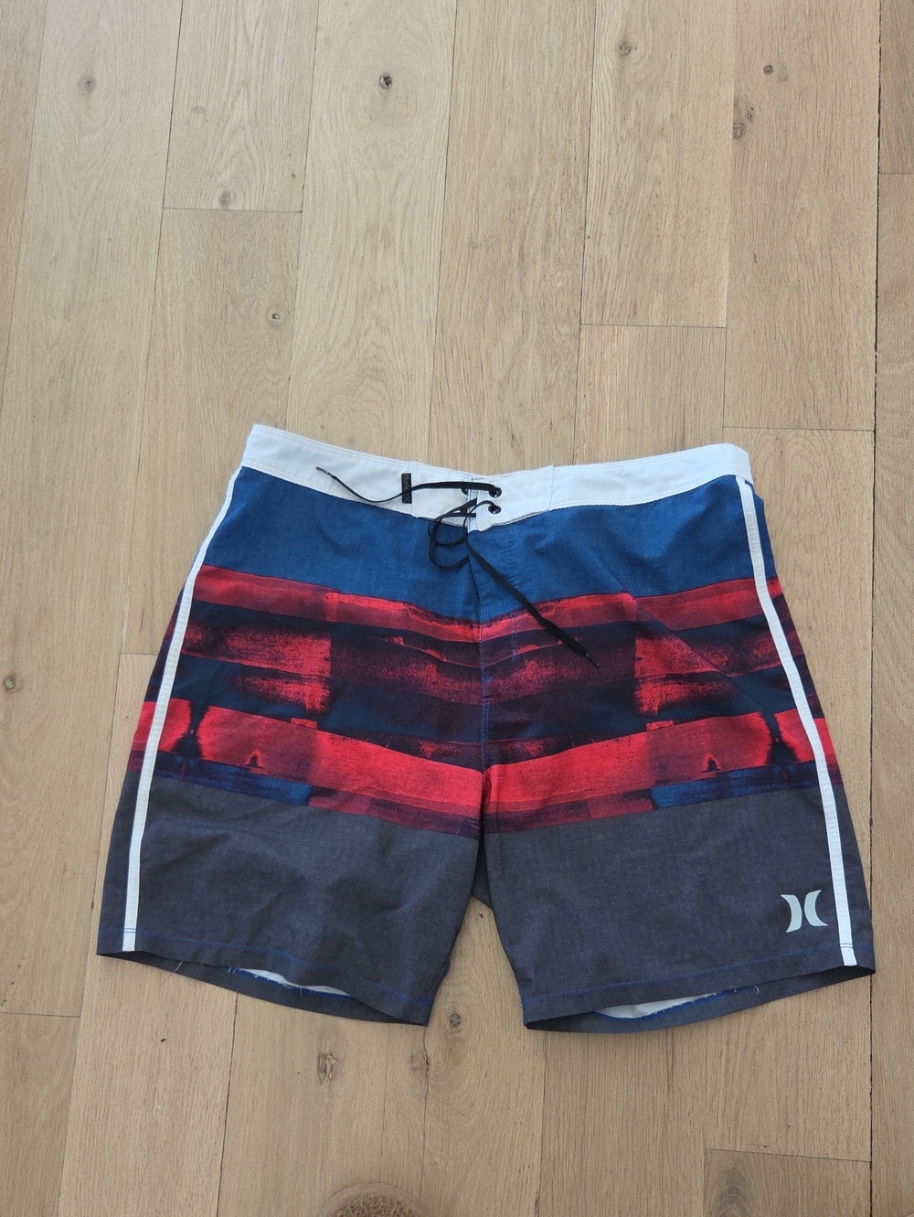 Hurley Men’s Blue, Red & Black Striped Board Shorts